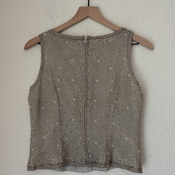 Vintage Adrianna Papell silk sequins silver grey shell and jacket set size 6p - Picture 5 of 8